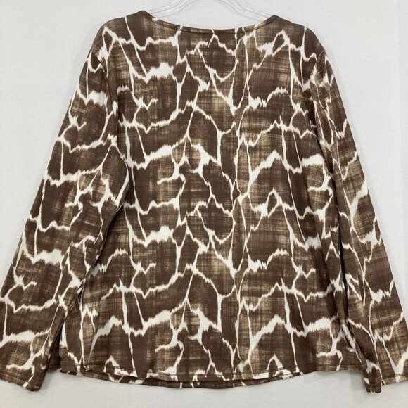 Chico's size XL/3 Brown White Soft Stretch Crew Neck Long Sleeve Pullover Top - Picture 7 of 8